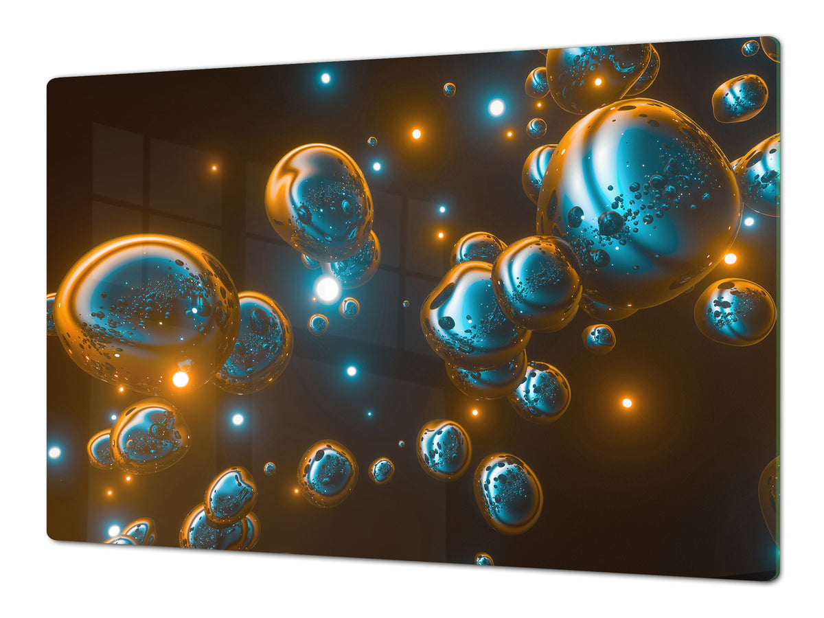 HUGE TEMPERED GLASS COOKTOP COVER – Glass Cutting Board and Worktop Saver – SINGLE: 80 x 52 cm (31,5” x 20,47”); DOUBLE: 40 x 52 cm (15,75” x 20,47”); DD46 Textures Series : Holographic bubbles 2