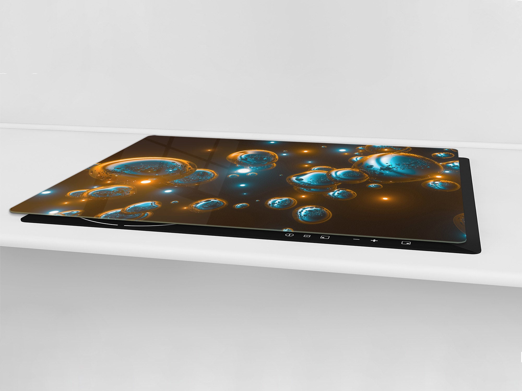 HUGE TEMPERED GLASS COOKTOP COVER – Glass Cutting Board and Worktop Saver – SINGLE: 80 x 52 cm (31,5” x 20,47”); DOUBLE: 40 x 52 cm (15,75” x 20,47”); DD46 Textures Series : Holographic bubbles 2