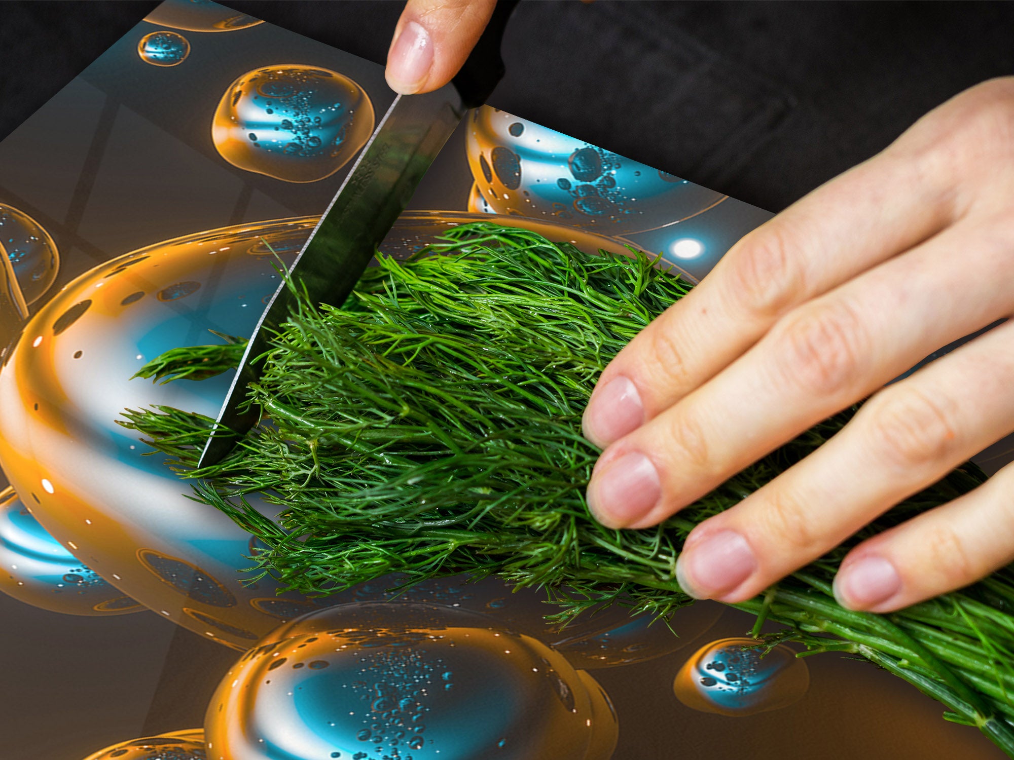 HUGE TEMPERED GLASS COOKTOP COVER – Glass Cutting Board and Worktop Saver – SINGLE: 80 x 52 cm (31,5” x 20,47”); DOUBLE: 40 x 52 cm (15,75” x 20,47”); DD46 Textures Series : Holographic bubbles 2