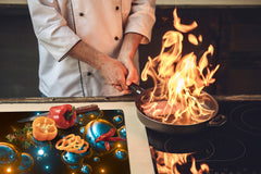 HUGE TEMPERED GLASS COOKTOP COVER – Glass Cutting Board and Worktop Saver – SINGLE: 80 x 52 cm (31,5” x 20,47”); DOUBLE: 40 x 52 cm (15,75” x 20,47”); DD46 Textures Series : Holographic bubbles 2