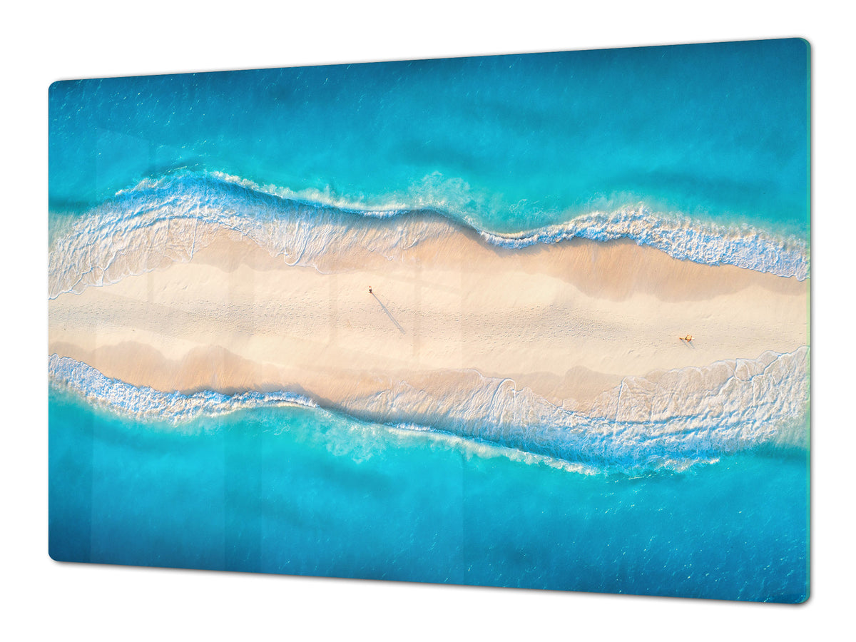 UNIQUE Tempered GLASS Kitchen Board – Impact & Scratch Resistant Cooktop cover – SINGLE: 80 x 52 cm; DOUBLE: 40 x 52 cm; DD45 Art Series : Beaches of Zanzibar