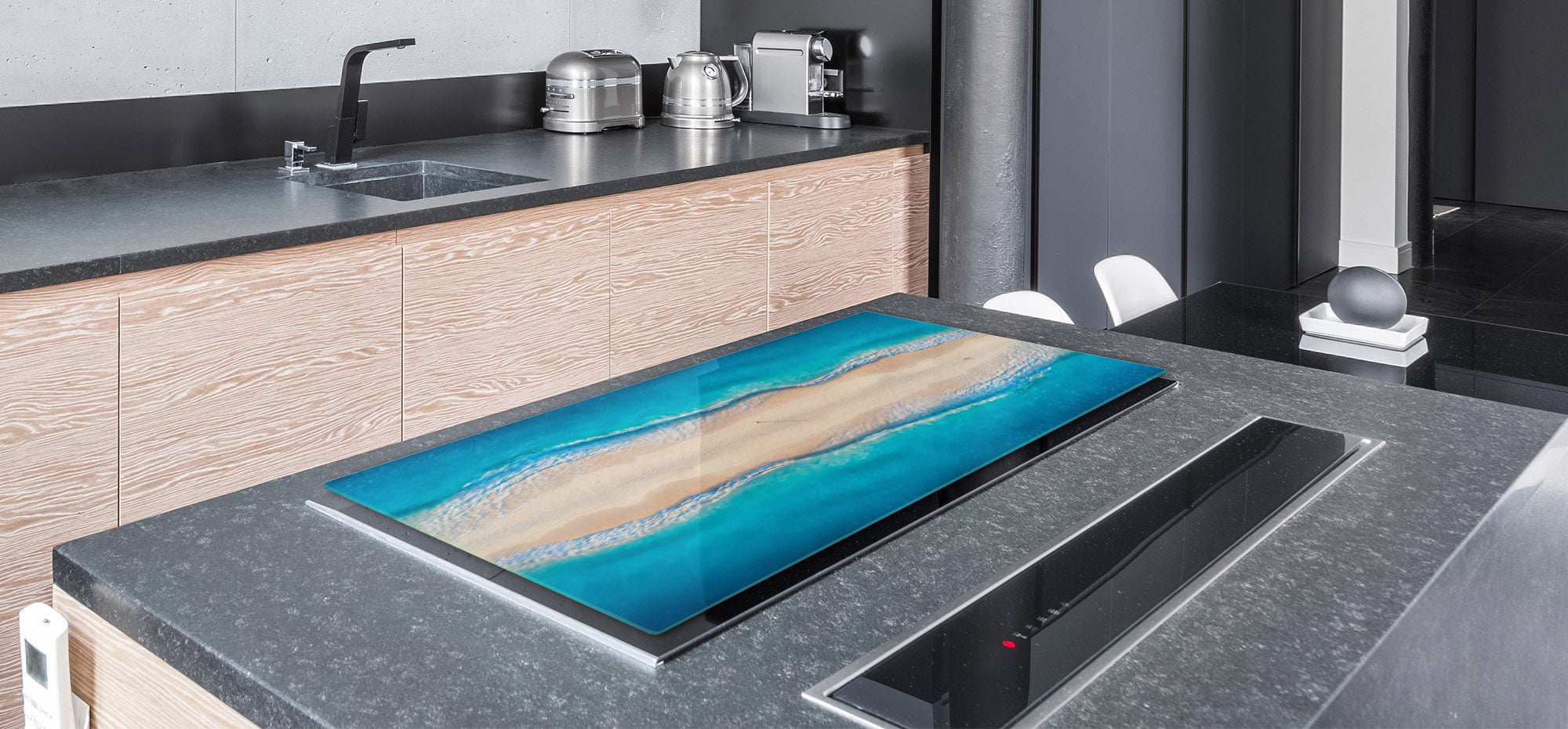 UNIQUE Tempered GLASS Kitchen Board – Impact & Scratch Resistant Cooktop cover – SINGLE: 80 x 52 cm; DOUBLE: 40 x 52 cm; DD45 Art Series : Beaches of Zanzibar