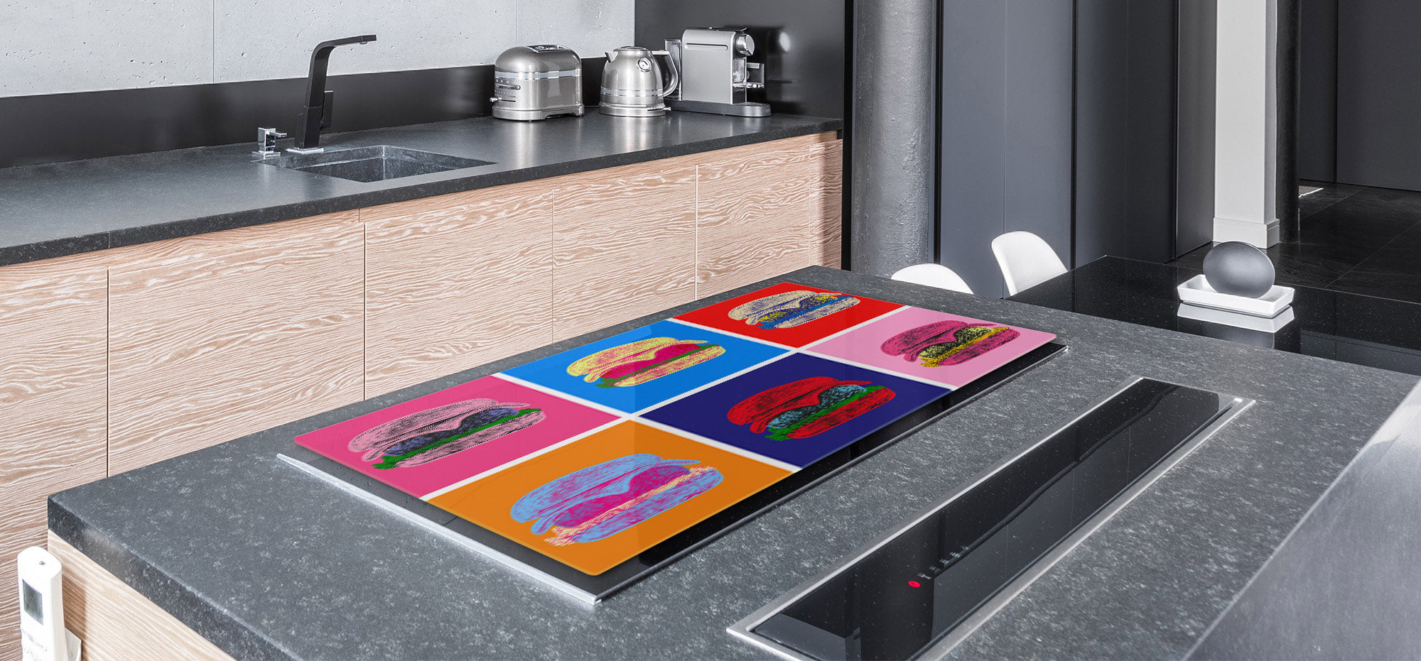 ENORMOUS  Tempered GLASS Chopping Board - Induction Cooktop Cover – SINGLE: 80 x 52 cm; DOUBLE: 40 x 52 cm; DD53 : Dynamic Harmony
