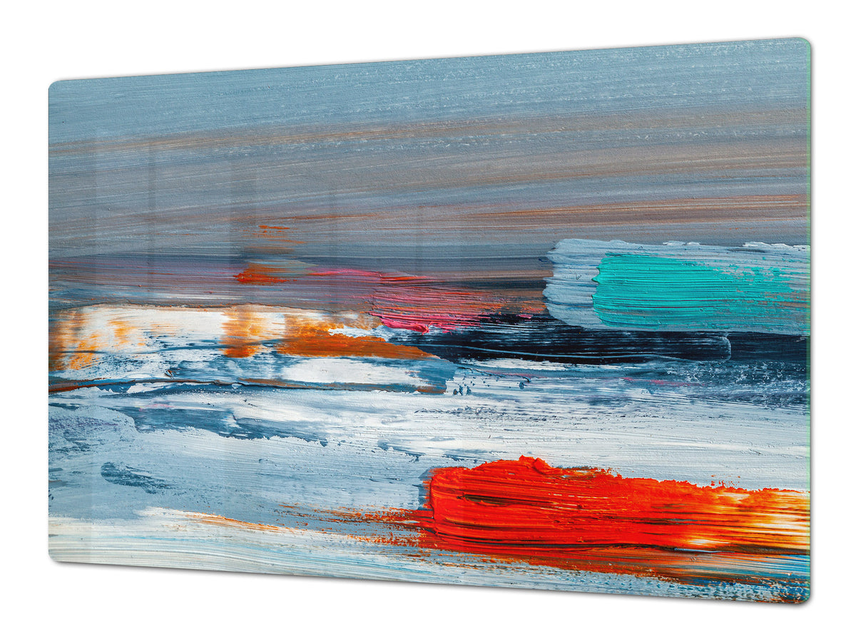 UNIQUE Tempered GLASS Kitchen Board – Impact & Scratch Resistant Cooktop cover – SINGLE: 80 x 52 cm; DOUBLE: 40 x 52 cm; DD45 Art Series : Abstract art oil painting