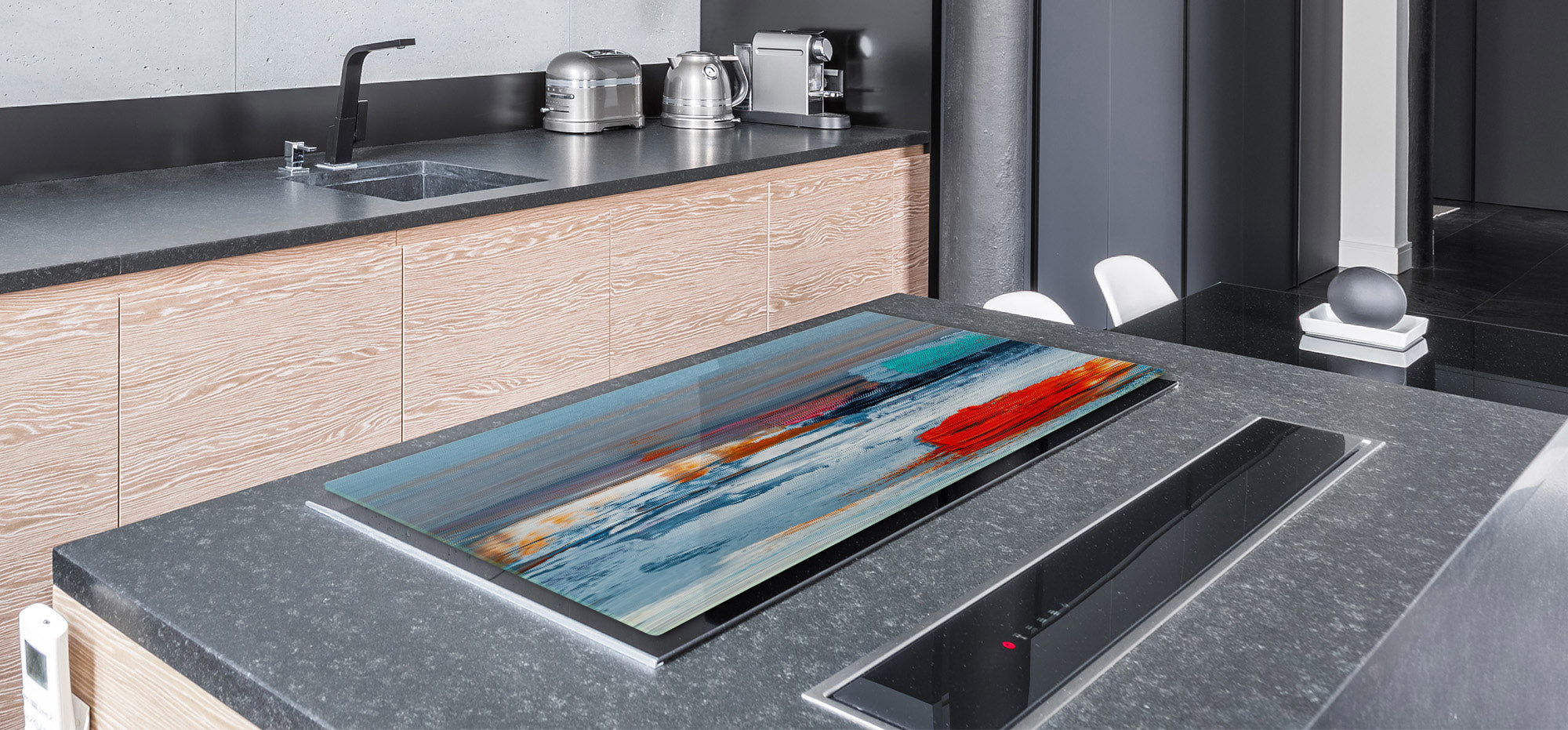 UNIQUE Tempered GLASS Kitchen Board – Impact & Scratch Resistant Cooktop cover – SINGLE: 80 x 52 cm; DOUBLE: 40 x 52 cm; DD45 Art Series : Abstract art oil painting