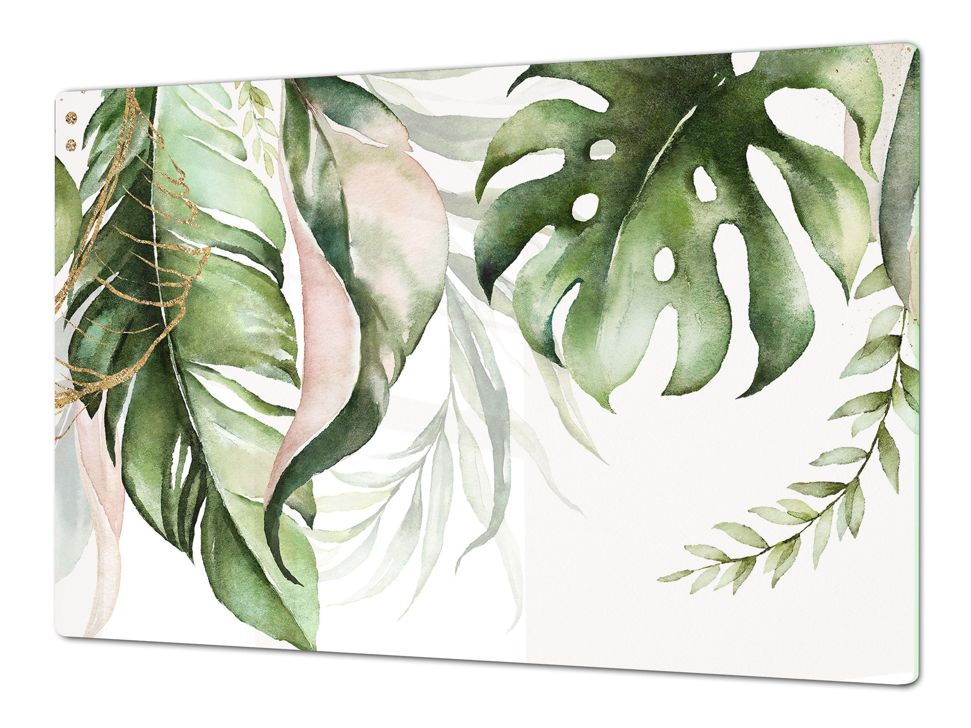 Gigantic Worktop saver and Pastry Board - Tempered GLASS Cutting Board - MEASURES: SINGLE: 80 x 52 cm; DOUBLE: 40 x 52 cm; DD44 Nature series : Tropical watercolour