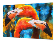 BIG KITCHEN BOARD & Induction Cooktop Cover – Glass Pastry Board – SINGLE: 80 x 52 cm (31,5” x 20,47”); DOUBLE: 40 x 52 cm (15,75” x 20,47”); DD47 Animals Series : Colourful flamingos
