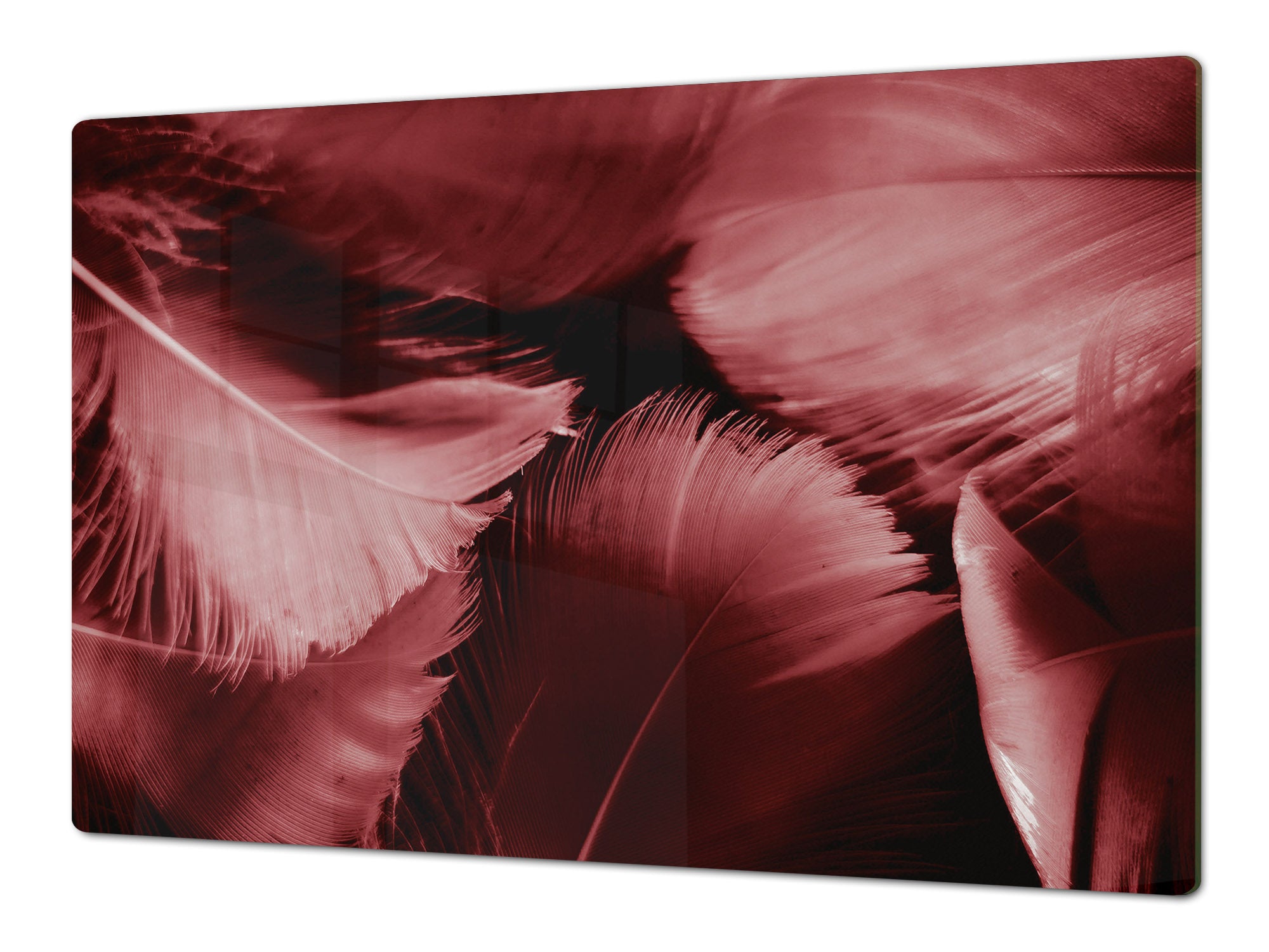 HUGE TEMPERED GLASS COOKTOP COVER – Glass Cutting Board and Worktop Saver – SINGLE: 80 x 52 cm (31,5” x 20,47”); DOUBLE: 40 x 52 cm (15,75” x 20,47”); DD46 Textures Series : White and red feathers