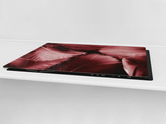 HUGE TEMPERED GLASS COOKTOP COVER – Glass Cutting Board and Worktop Saver – SINGLE: 80 x 52 cm (31,5” x 20,47”); DOUBLE: 40 x 52 cm (15,75” x 20,47”); DD46 Textures Series : White and red feathers
