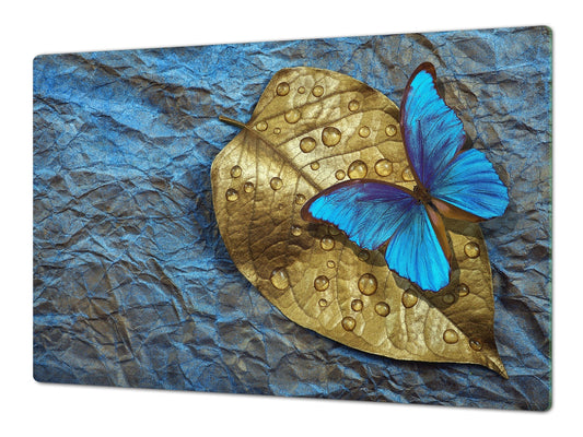BIG KITCHEN BOARD & Induction Cooktop Cover – Glass Pastry Board – SINGLE: 80 x 52 cm (31,5” x 20,47”); DOUBLE: 40 x 52 cm (15,75” x 20,47”); DD47 Animals Series : Tropical butterfly 1