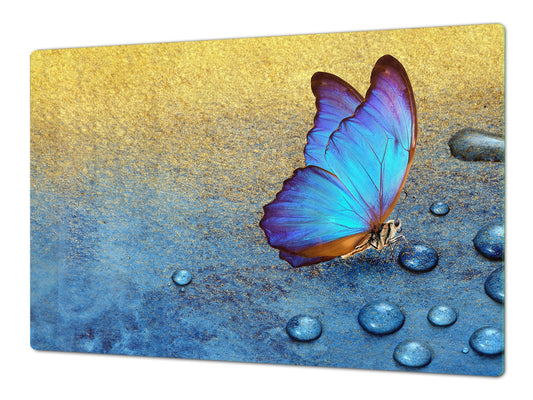 BIG KITCHEN BOARD & Induction Cooktop Cover – Glass Pastry Board – SINGLE: 80 x 52 cm (31,5” x 20,47”); DOUBLE: 40 x 52 cm (15,75” x 20,47”); DD47 Animals Series : Tropical butterfly 2