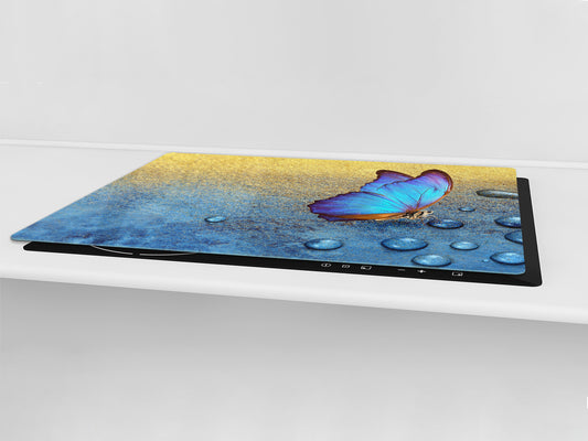 BIG KITCHEN BOARD & Induction Cooktop Cover – Glass Pastry Board – SINGLE: 80 x 52 cm (31,5” x 20,47”); DOUBLE: 40 x 52 cm (15,75” x 20,47”); DD47 Animals Series : Tropical butterfly 2