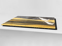 ENORMOUS  Tempered GLASS Chopping Board - Induction Cooktop Cover – SINGLE: 80 x 52 cm; DOUBLE: 40 x 52 cm; DD53 : Japanese Crane Birds