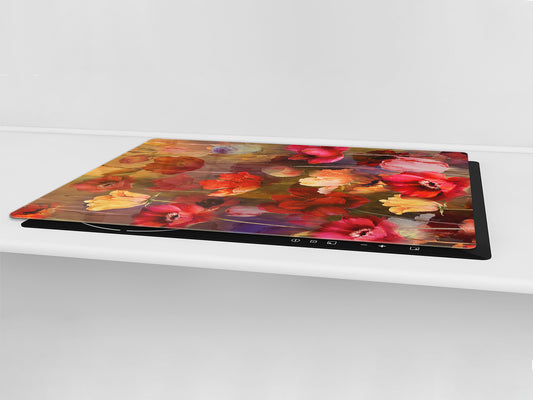 Gigantic Worktop saver and Pastry Board - Tempered GLASS Cutting Board - MEASURES: SINGLE: 80 x 52 cm; DOUBLE: 40 x 52 cm; DD44 Nature series : Horizontal flowers