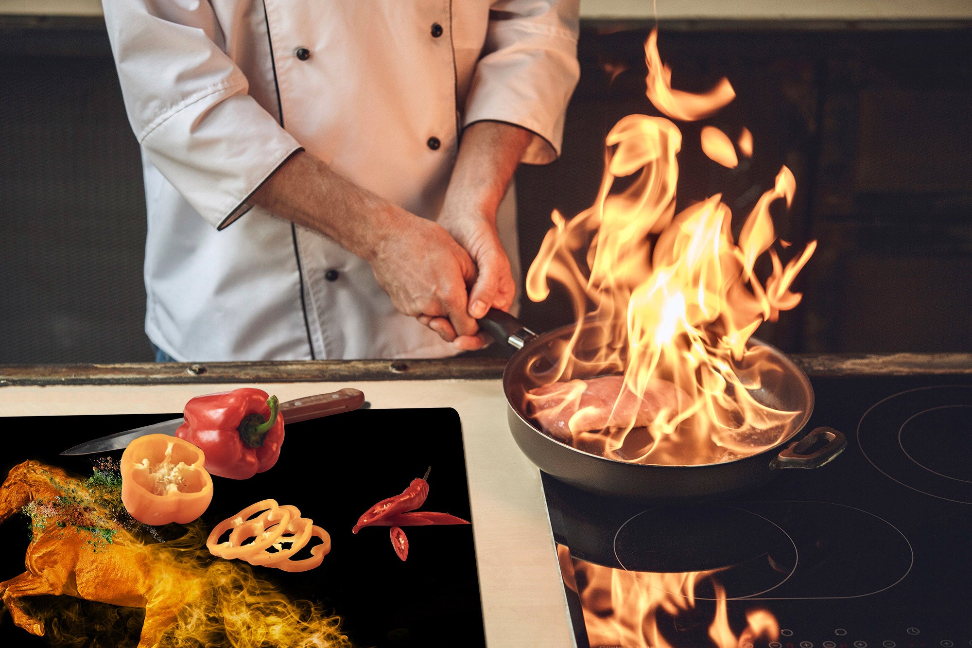 BIG KITCHEN BOARD & Induction Cooktop Cover – Glass Pastry Board – SINGLE: 80 x 52 cm (31,5” x 20,47”); DOUBLE: 40 x 52 cm (15,75” x 20,47”); DD47 Animals Series : Wild horse