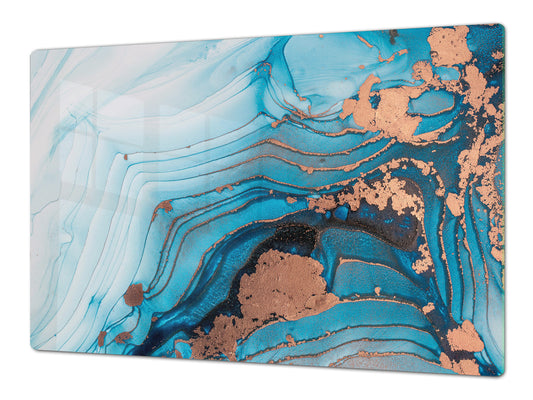 UNIQUE Tempered GLASS Kitchen Board – Impact & Scratch Resistant Cooktop cover – SINGLE: 80 x 52 cm; DOUBLE: 40 x 52 cm; DD45 Art Series : Liquid colours 3