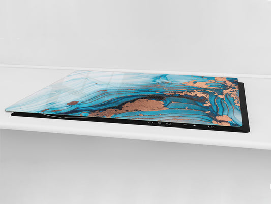 UNIQUE Tempered GLASS Kitchen Board – Impact & Scratch Resistant Cooktop cover – SINGLE: 80 x 52 cm; DOUBLE: 40 x 52 cm; DD45 Art Series : Liquid colours 3