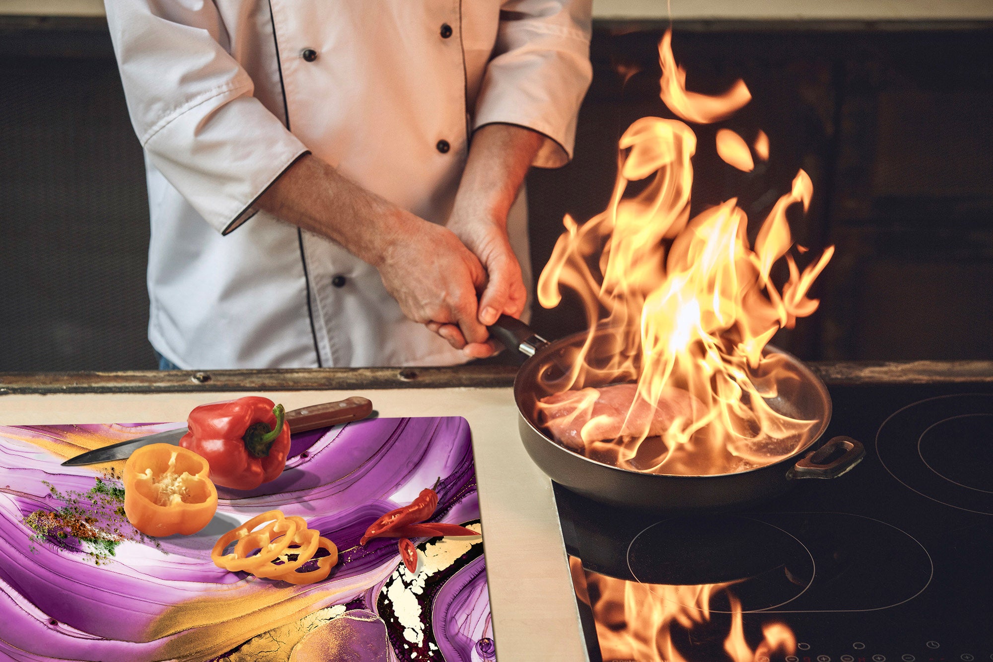 UNIQUE Tempered GLASS Kitchen Board – Impact & Scratch Resistant Cooktop cover – SINGLE: 80 x 52 cm; DOUBLE: 40 x 52 cm; DD45 Art Series : Liquid colours 4