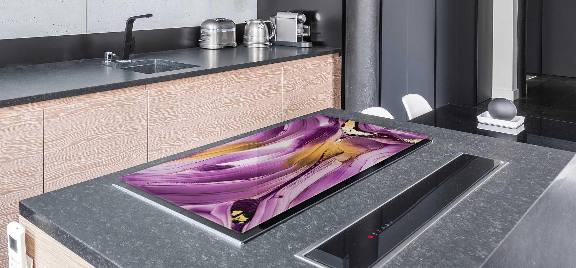 UNIQUE Tempered GLASS Kitchen Board – Impact & Scratch Resistant Cooktop cover – SINGLE: 80 x 52 cm; DOUBLE: 40 x 52 cm; DD45 Art Series : Liquid colours 4