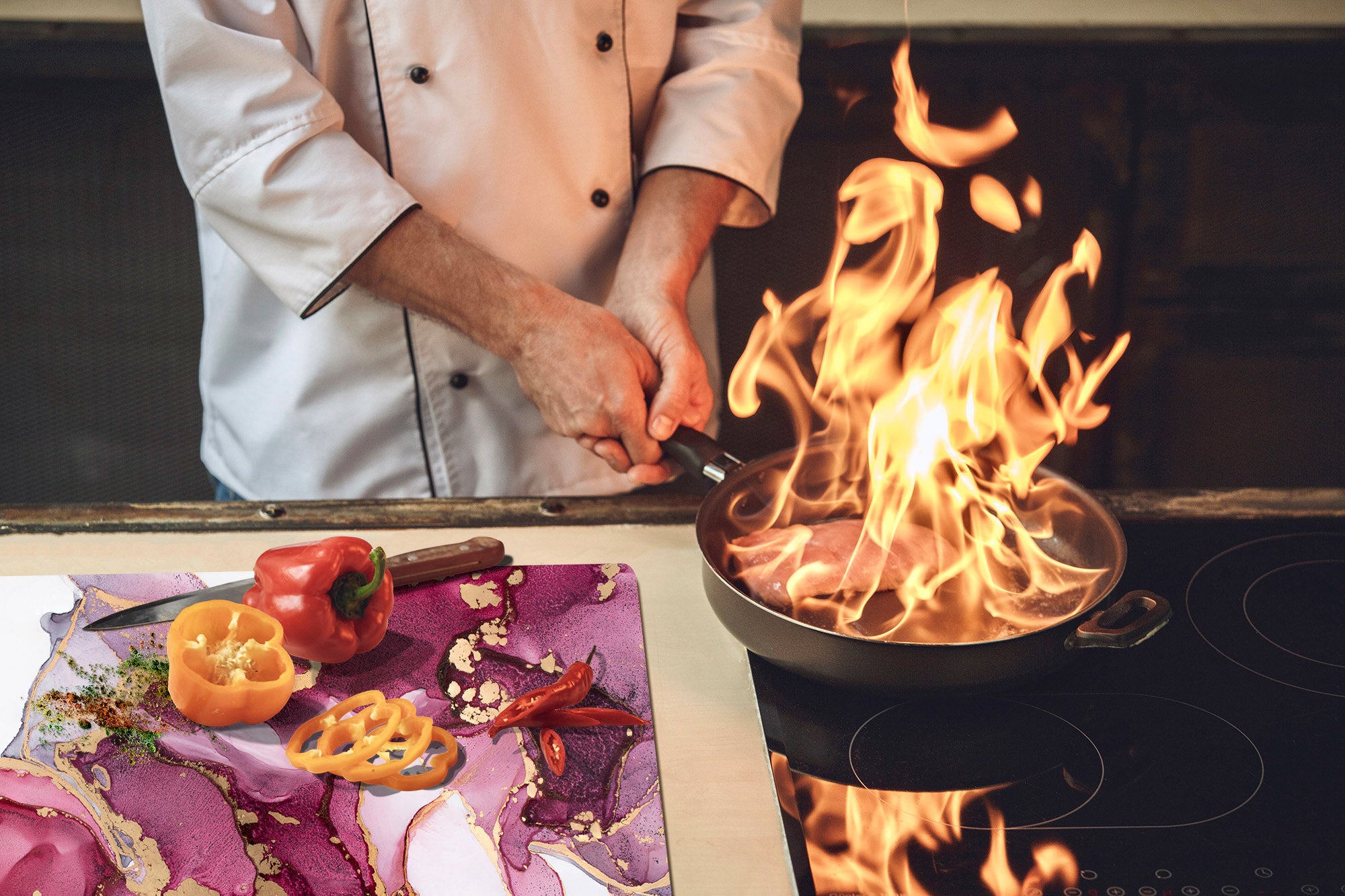 UNIQUE Tempered GLASS Kitchen Board – Impact & Scratch Resistant Cooktop cover – SINGLE: 80 x 52 cm; DOUBLE: 40 x 52 cm; DD45 Art Series : Liquid colours 5