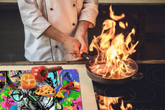 BIG KITCHEN BOARD & Induction Cooktop Cover – Glass Pastry Board – SINGLE: 80 x 52 cm (31,5” x 20,47”); DOUBLE: 40 x 52 cm (15,75” x 20,47”); DD47 Animals Series : Colourful bulldog