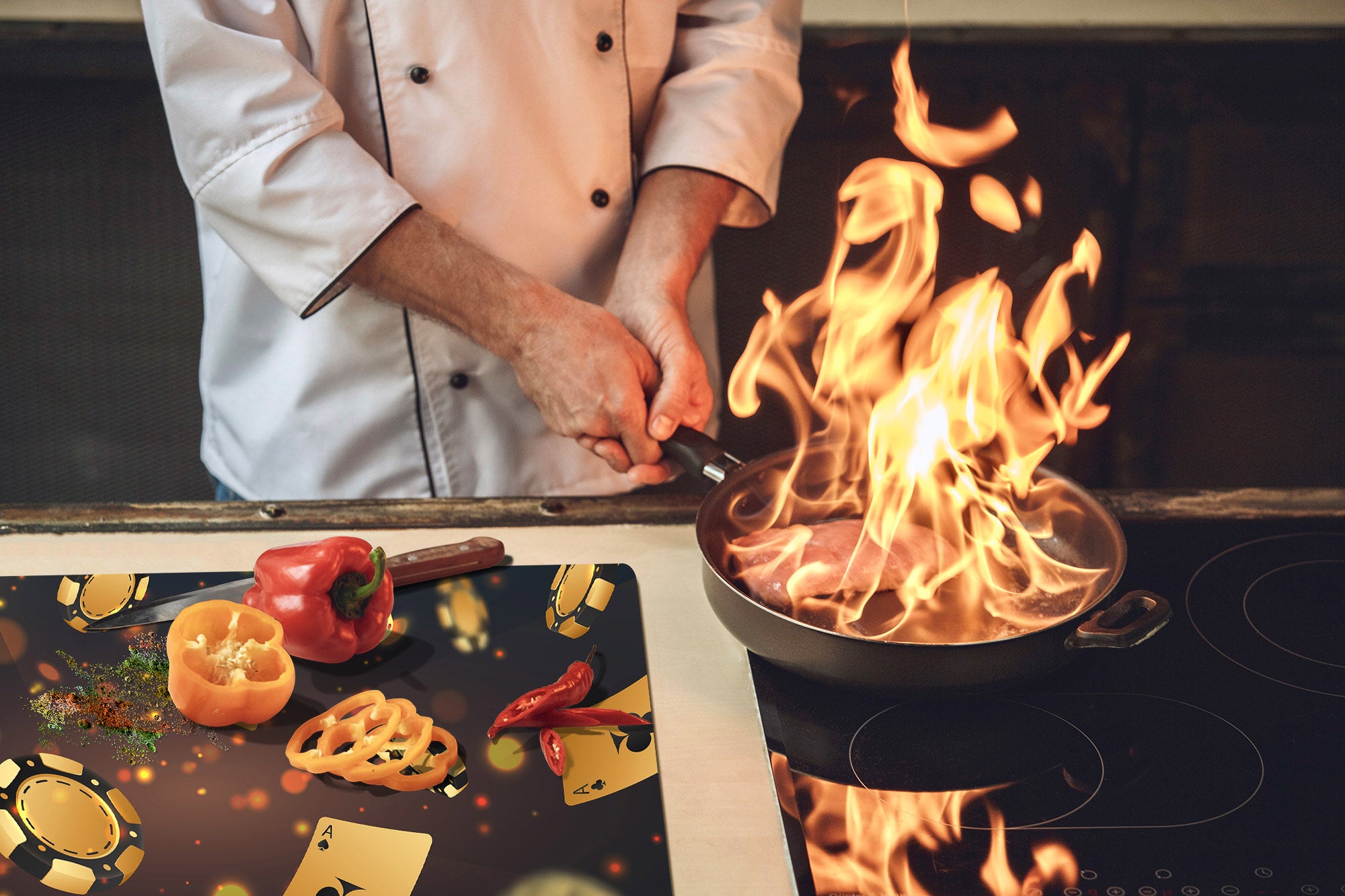 ENORMOUS  Tempered GLASS Chopping Board - Induction Cooktop Cover – SINGLE: 80 x 52 cm; DOUBLE: 40 x 52 cm; DD52a : Night at the Casino