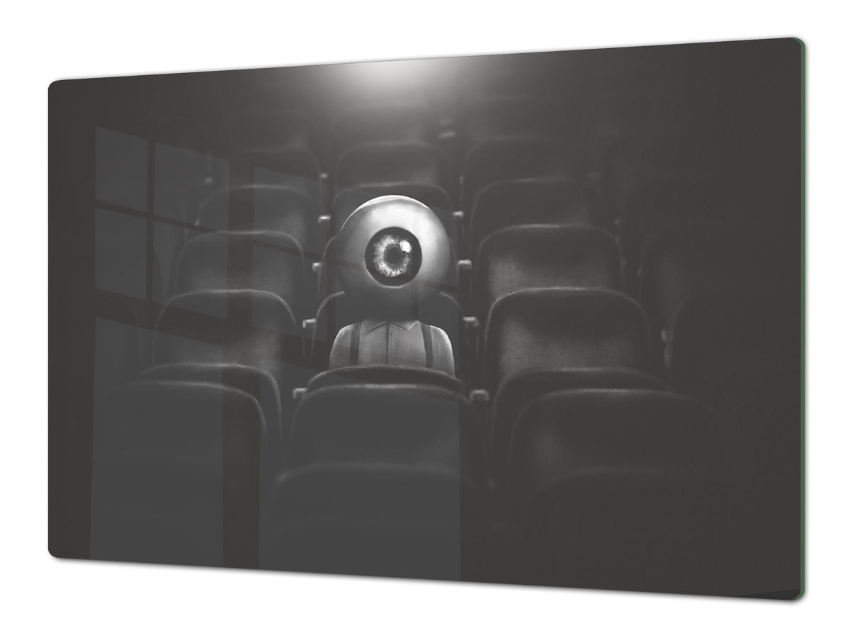 ENORMOUS  Tempered GLASS Chopping Board - Induction Cooktop Cover – SINGLE: 80 x 52 cm; DOUBLE: 40 x 52 cm; DD51 : Surreal Eye in the Audience