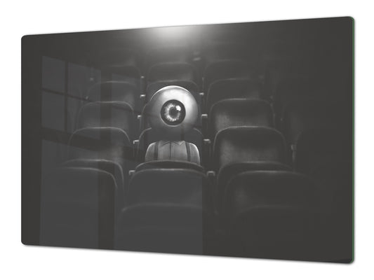 ENORMOUS  Tempered GLASS Chopping Board - Induction Cooktop Cover – SINGLE: 80 x 52 cm; DOUBLE: 40 x 52 cm; DD51 : Surreal Eye in the Audience