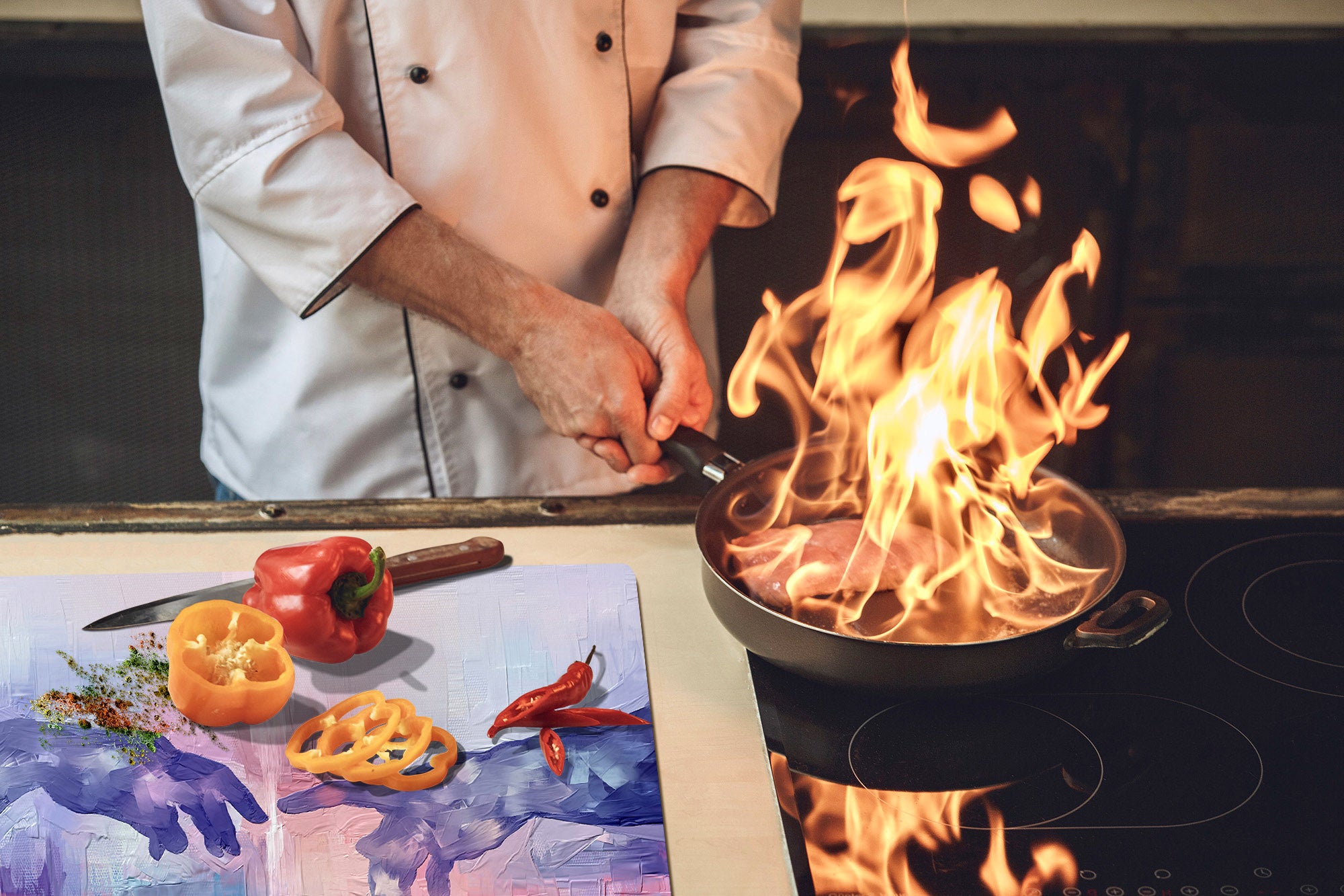 ENORMOUS  Tempered GLASS Chopping Board - Induction Cooktop Cover – SINGLE: 80 x 52 cm; DOUBLE: 40 x 52 cm; DD53 : Hands of Creation