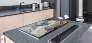 Special order for Niki: HUGE TEMPERED GLASS COOKTOP COVER – Glass Cutting Board and Worktop Saver DD33 Colourful abstractions Series: Artistic mixture of paints - double version