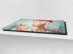 ENORMOUS  Tempered GLASS Chopping Board - Induction Cooktop Cover – SINGLE: 80 x 52 cm; DOUBLE: 40 x 52 cm; DD52a : Blooming Lady