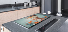 ENORMOUS  Tempered GLASS Chopping Board - Induction Cooktop Cover – SINGLE: 80 x 52 cm; DOUBLE: 40 x 52 cm; DD52a : Blooming Lady