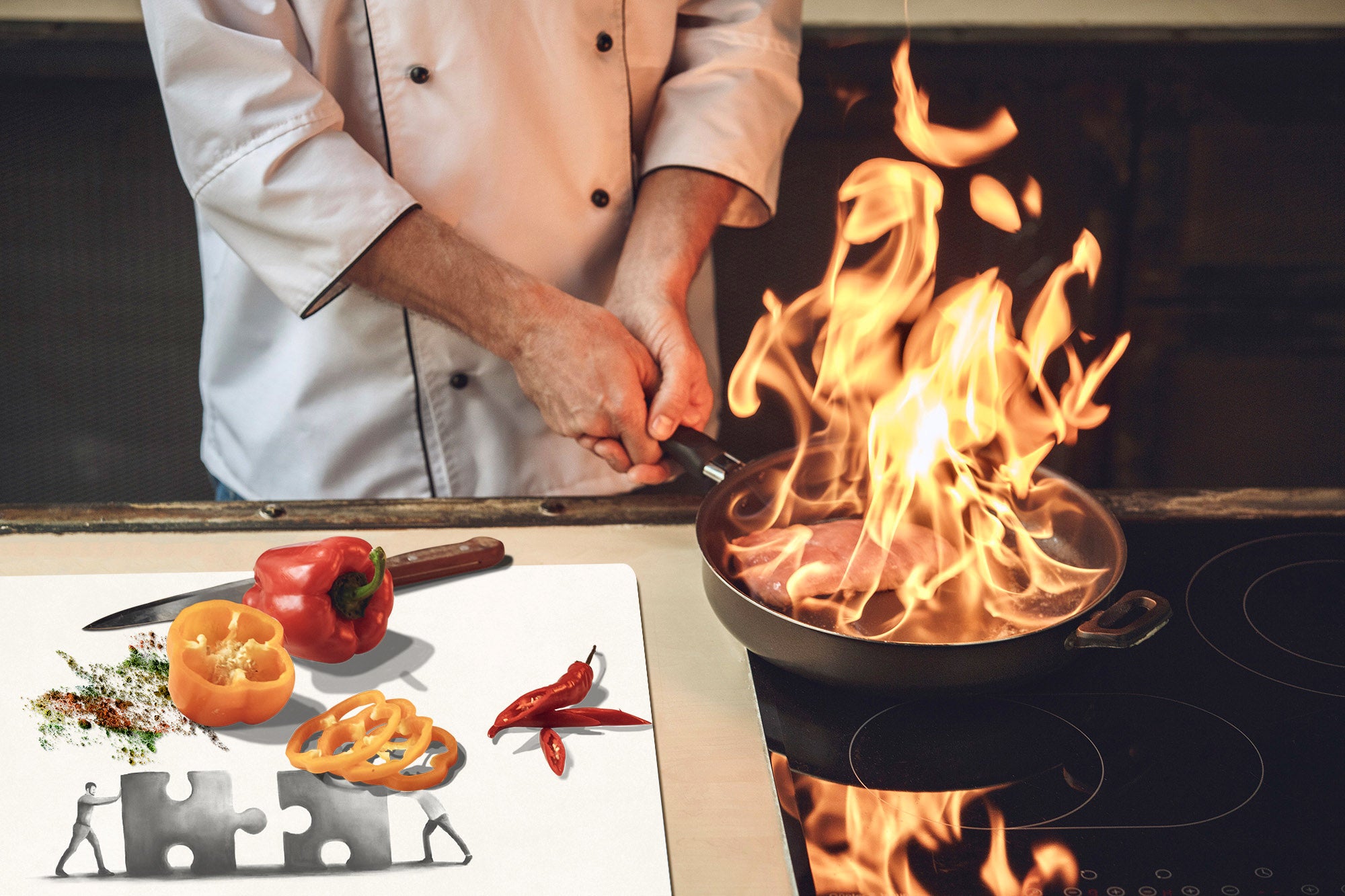 ENORMOUS  Tempered GLASS Chopping Board - Induction Cooktop Cover – SINGLE: 80 x 52 cm; DOUBLE: 40 x 52 cm; DD51 : Teamwork Puzzles