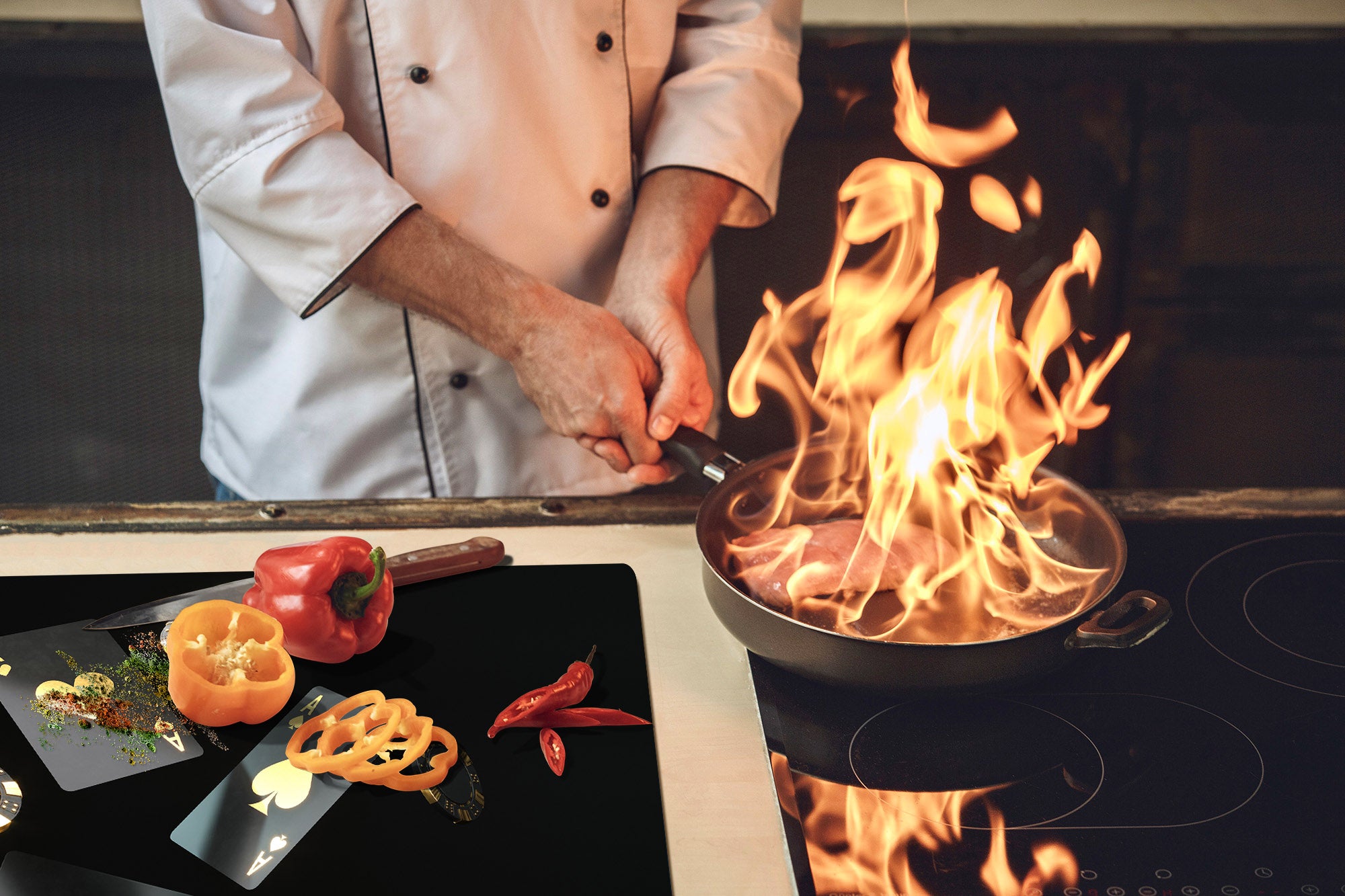 ENORMOUS  Tempered GLASS Chopping Board - Induction Cooktop Cover – SINGLE: 80 x 52 cm; DOUBLE: 40 x 52 cm; DD52a : Night at the Casino 2