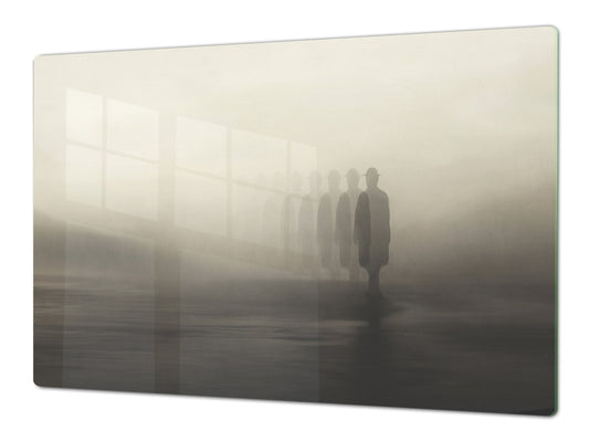 ENORMOUS  Tempered GLASS Chopping Board - Induction Cooktop Cover – SINGLE: 80 x 52 cm; DOUBLE: 40 x 52 cm; DD53 : Foggy Shadows