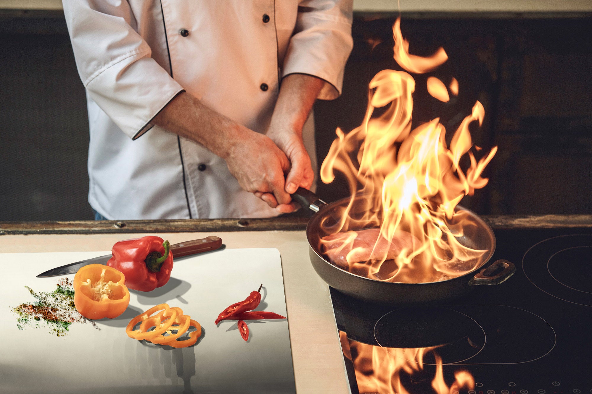 ENORMOUS  Tempered GLASS Chopping Board - Induction Cooktop Cover – SINGLE: 80 x 52 cm; DOUBLE: 40 x 52 cm; DD53 : Foggy Shadows