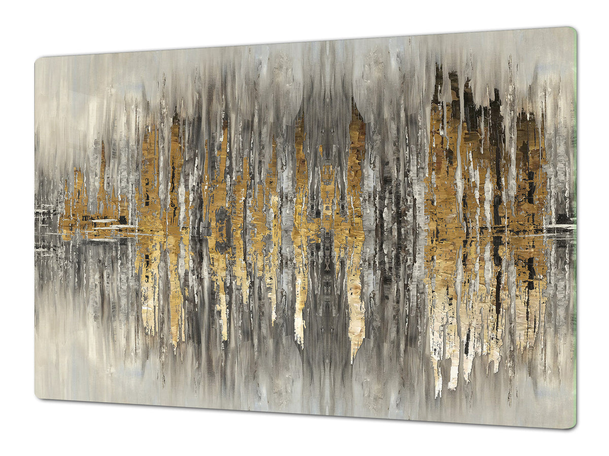 ENORMOUS  Tempered GLASS Chopping Board - Induction Cooktop Cover – SINGLE: 80 x 52 cm; DOUBLE: 40 x 52 cm; DD51 : Modern Golden Scratches