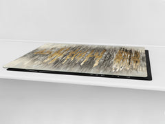 ENORMOUS  Tempered GLASS Chopping Board - Induction Cooktop Cover – SINGLE: 80 x 52 cm; DOUBLE: 40 x 52 cm; DD51 : Modern Golden Scratches