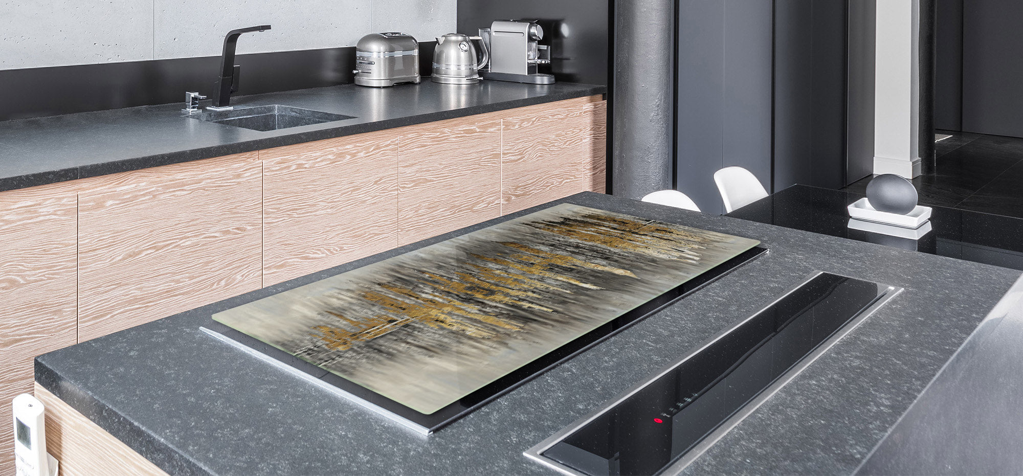 ENORMOUS  Tempered GLASS Chopping Board - Induction Cooktop Cover – SINGLE: 80 x 52 cm; DOUBLE: 40 x 52 cm; DD51 : Modern Golden Scratches