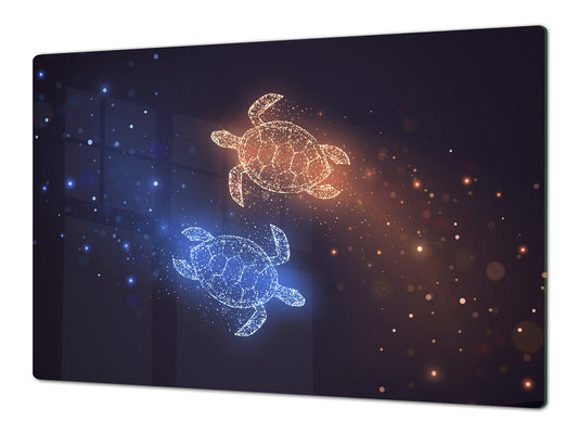 ENORMOUS  Tempered GLASS Chopping Board - Induction Cooktop Cover – SINGLE: 80 x 52 cm; DOUBLE: 40 x 52 cm; DD52a : Neon Turtles