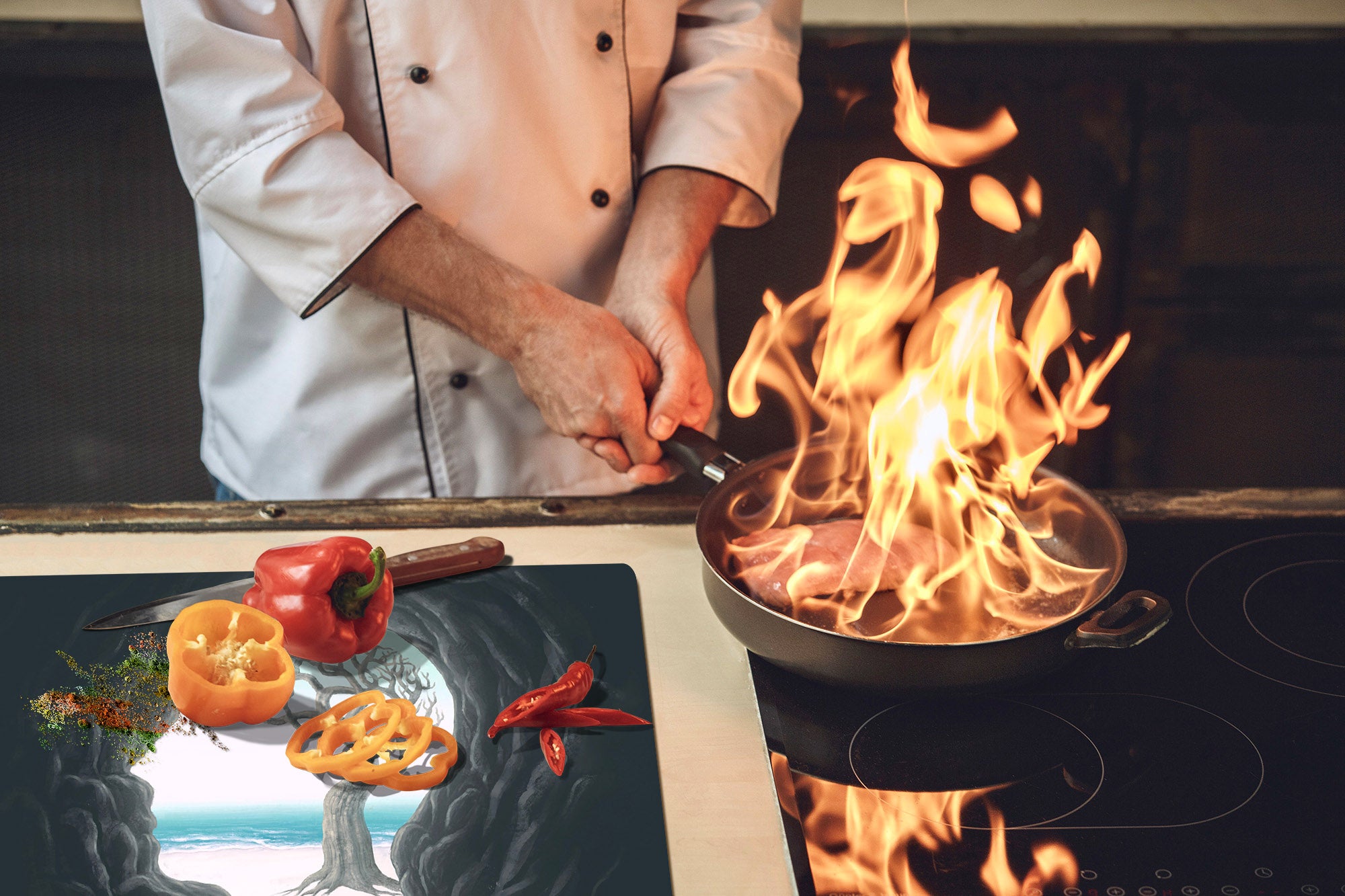 ENORMOUS  Tempered GLASS Chopping Board - Induction Cooktop Cover – SINGLE: 80 x 52 cm; DOUBLE: 40 x 52 cm; DD53 : Path to Enlightenment