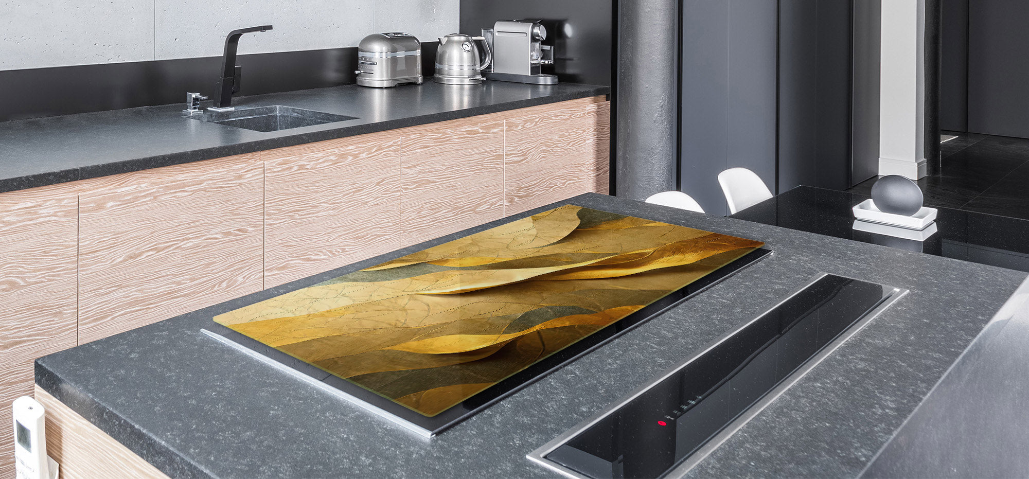 ENORMOUS  Tempered GLASS Chopping Board - Induction Cooktop Cover – SINGLE: 80 x 52 cm; DOUBLE: 40 x 52 cm; DD51 : Golden Structure