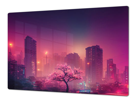 ENORMOUS  Tempered GLASS Chopping Board - Induction Cooktop Cover – SINGLE: 80 x 52 cm; DOUBLE: 40 x 52 cm; DD52a : Urban Cherry Tree
