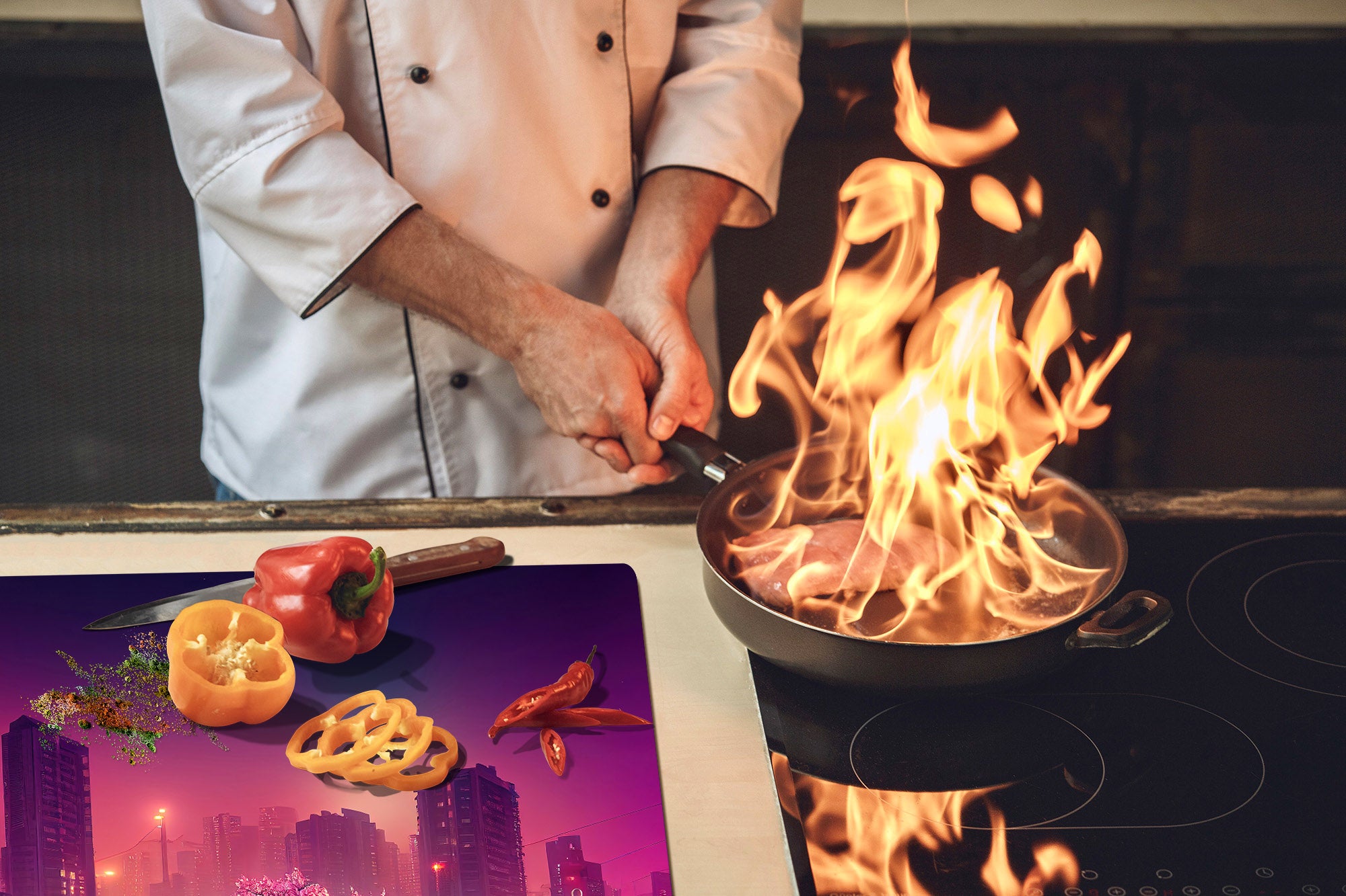 ENORMOUS  Tempered GLASS Chopping Board - Induction Cooktop Cover – SINGLE: 80 x 52 cm; DOUBLE: 40 x 52 cm; DD52a : Urban Cherry Tree