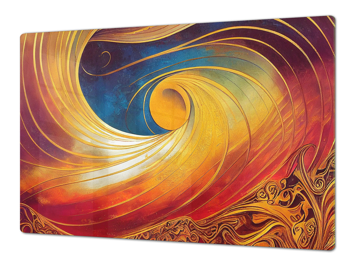 ENORMOUS  Tempered GLASS Chopping Board - Induction Cooktop Cover – SINGLE: 80 x 52 cm; DOUBLE: 40 x 52 cm; DD53 : Golden Whirlwind