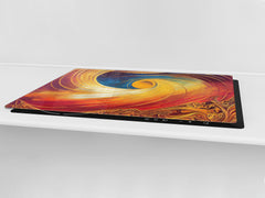 ENORMOUS  Tempered GLASS Chopping Board - Induction Cooktop Cover – SINGLE: 80 x 52 cm; DOUBLE: 40 x 52 cm; DD53 : Golden Whirlwind