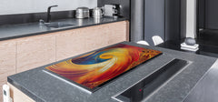 ENORMOUS  Tempered GLASS Chopping Board - Induction Cooktop Cover – SINGLE: 80 x 52 cm; DOUBLE: 40 x 52 cm; DD53 : Golden Whirlwind