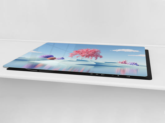 ENORMOUS  Tempered GLASS Chopping Board - Induction Cooktop Cover – SINGLE: 80 x 52 cm; DOUBLE: 40 x 52 cm; DD52a : 3D Abstract Flora