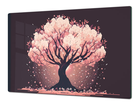 ENORMOUS  Tempered GLASS Chopping Board - Induction Cooktop Cover – SINGLE: 80 x 52 cm; DOUBLE: 40 x 52 cm; DD52a : Japanese Sakura Tree