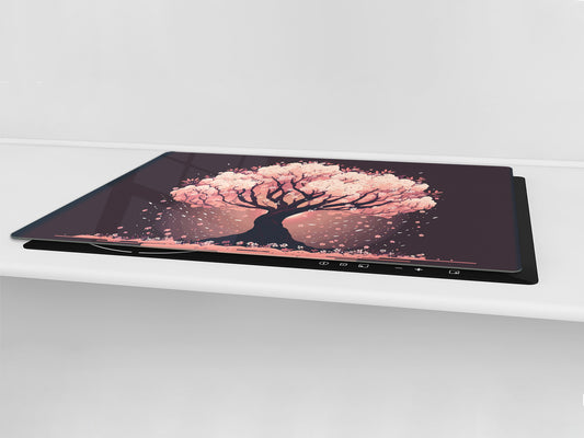 ENORMOUS  Tempered GLASS Chopping Board - Induction Cooktop Cover – SINGLE: 80 x 52 cm; DOUBLE: 40 x 52 cm; DD52a : Japanese Sakura Tree